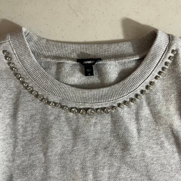 Express Women’s Embellished Crew Neck, Size M, Puff Sleeve Sweatshirt - Picture 8 of 9